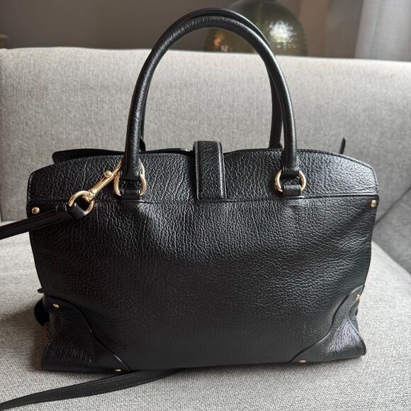 COACH Womens Mercer Satchel Hand Shoulder Bag Black Grain Leather Gold Turn Lock - Picture 9 of 16